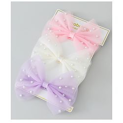 Babyhug Free Size Headbands With Pearls & Bow Applique Pack of 3 - Pink White & Purple