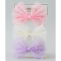 Babyhug Free Size Headbands With Pearls & Bow Applique Pack of 3 - Pink White & Purple
