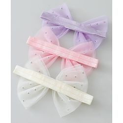 Babyhug Free Size Headbands With Pearls & Bow Applique Pack of 3 - Pink White & Purple