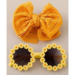 Babyhug Free Size Headbands With Bow Applique & Sunglasses  - Yellow