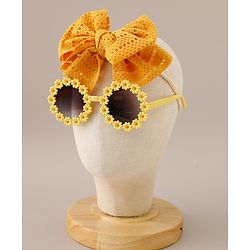 Babyhug Free Size Headbands With Bow Applique & Sunglasses  - Yellow