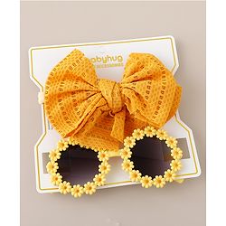 Babyhug Free Size Headbands With Bow Applique & Sunglasses  - Yellow