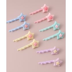 Babyhug Free Size Hair Pins with Star Applique Pack of 10 - Multicolor