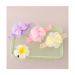 Babyhug Free Size Headbands With Bow Applique Pack of 3 - Pink Purple & Yellow