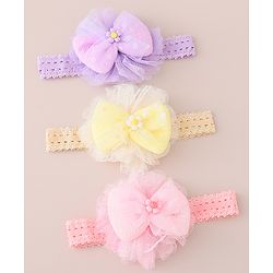 Babyhug Free Size Headbands With Bow Applique Pack of 3 - Pink Purple & Yellow