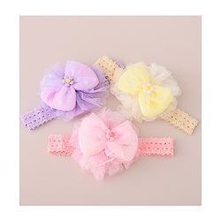 Babyhug Free Size Headbands With Bow Applique Pack of 3 - Pink Purple & Yellow