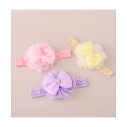 Babyhug Free Size Headbands With Bow Applique Pack of 3 - Pink Purple & Yellow