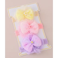 Babyhug Free Size Headbands With Bow Applique Pack of 3 - Pink Purple & Yellow