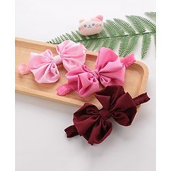 Babyhug Free Size Headbands With Bow Applique Pack of 3 - Pink & Maroon