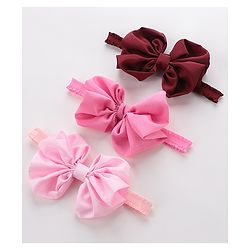 Babyhug Free Size Headbands With Bow Applique Pack of 3 - Pink & Maroon