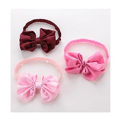 Babyhug Free Size Headbands With Bow Applique Pack of 3 - Pink & Maroon