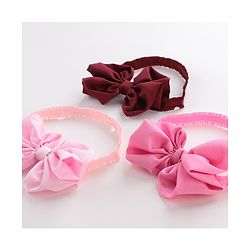 Babyhug Free Size Headbands With Bow Applique Pack of 3 - Pink & Maroon
