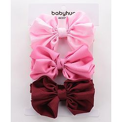 Babyhug Free Size Headbands With Bow Applique Pack of 3 - Pink & Maroon