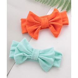 Babyhug Free Size Headbands With Bow Applique Pack of 2 - Blue & Orange