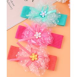 Babyhug Headbands with Floral Applique Free Size Pack of 3 - Blue Dark PInk & Orange