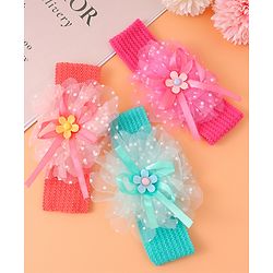 Babyhug Headbands with Floral Applique Free Size Pack of 3 - Blue Dark PInk & Orange