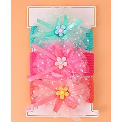 Babyhug Headbands with Floral Applique Free Size Pack of 3 - Blue Dark PInk & Orange