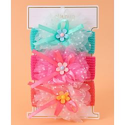 Babyhug Headbands with Floral Applique Free Size Pack of 3 - Blue Dark PInk & Orange