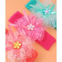 Babyhug Headbands with Floral Applique Free Size Pack of 3 - Blue Dark PInk & Orange