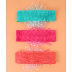 Babyhug Headbands with Floral Applique Free Size Pack of 3 - Blue Dark PInk & Orange