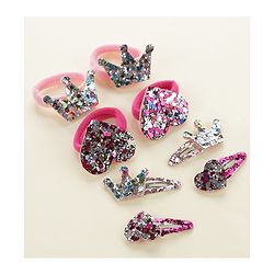 Babyhug Free Size Snap Clips with Rubber Band with Sequined Heart & Crown Applique Pack of 8 - Multicolour