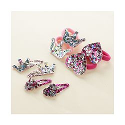 Babyhug Free Size Snap Clips with Rubber Band with Sequined Heart & Crown Applique Pack of 8 - Multicolour