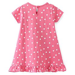 Babyhug Single Jersey Knit Half Sleeves Polka Dots & Text Printed Nighty - Pink