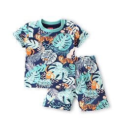 Babyhug Cotton Knit Half Sleeves Tropical Printed Night Suit - Multicolour