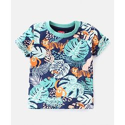 Babyhug Cotton Knit Half Sleeves Tropical Printed Night Suit - Multicolour