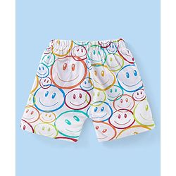 Babyhug Cotton Knit Half Sleeves Night Suit Smiley Print - White