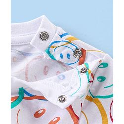 Babyhug Cotton Knit Half Sleeves Night Suit Smiley Print - White