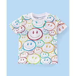 Babyhug Cotton Knit Half Sleeves Night Suit Smiley Print - White