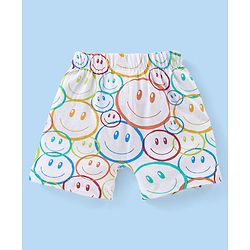 Babyhug Cotton Knit Half Sleeves Night Suit Smiley Print - White
