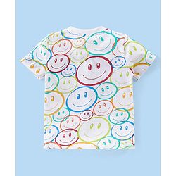 Babyhug Cotton Knit Half Sleeves Night Suit Smiley Print - White