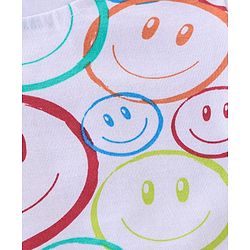 Babyhug Cotton Knit Half Sleeves Night Suit Smiley Print - White