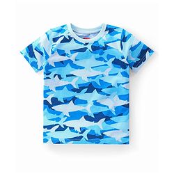 Babyhug Cotton Knit Half Sleeves Sharks Printed Night Suit - Blue
