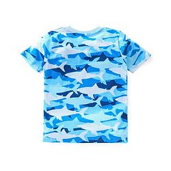 Babyhug Cotton Knit Half Sleeves Sharks Printed Night Suit - Blue