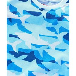 Babyhug Cotton Knit Half Sleeves Sharks Printed Night Suit - Blue