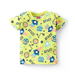 Babyhug Cotton Half Sleeves Night Suit Space Print - Green