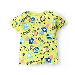 Babyhug Cotton Half Sleeves Night Suit Space Print - Green