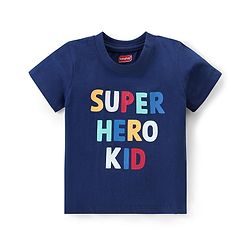 Babyhug Cotton Knit Half Sleeves Night Suit With Text & Stars Print - Navy