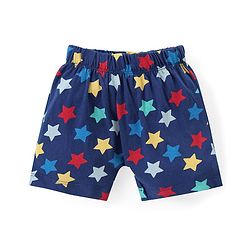 Babyhug Cotton Knit Half Sleeves Night Suit With Text & Stars Print - Navy
