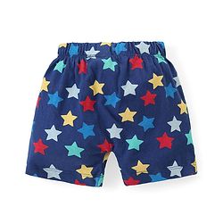 Babyhug Cotton Knit Half Sleeves Night Suit With Text & Stars Print - Navy
