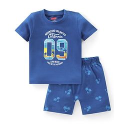 Babyhug Cotton Knit Half Sleeves Night Suit Palm Print - Navy Blue
