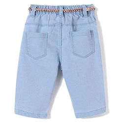 Babyhug Denim Capri Solid with Belt & Butterfly Applique - Light Blue
