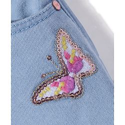 Babyhug Denim Capri Solid with Belt & Butterfly Applique - Light Blue