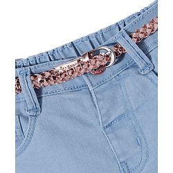 Babyhug Denim Capri Solid with Belt & Butterfly Applique - Light Blue