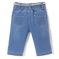 Babyhug Denim With Strech Capri & Belt Text Print - Blue
