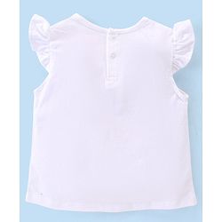 Babyhug Cotton Knit Single Jersey Frill Sleeves Top & Denim Shorts With Text Print - White & Navy Blue