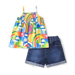 Babyhug 100% Cotton Knit Sleeveless Top & Shorts With Abstract Print - Multicolour